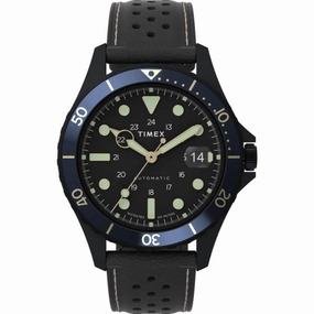 Timex Men's Watch - Navi XL Automatic Date Display Black Leather Strap | TW2V41400ZV