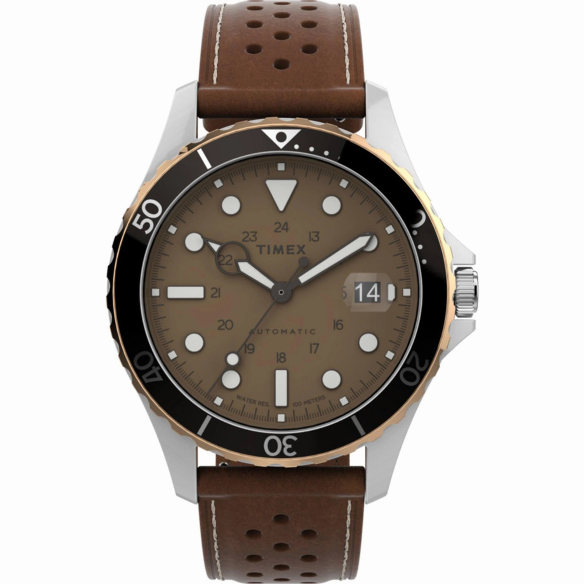 Timex Men's Watch - Navi XL Automatic Date Display Brown Leather Strap | TW2V41500ZV