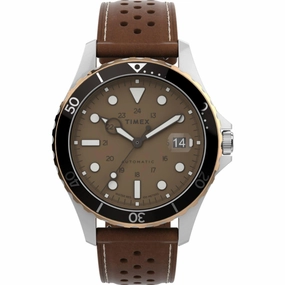 Timex Men's Watch - Navi XL Automatic Date Display Brown Leather Strap | TW2V41500ZV