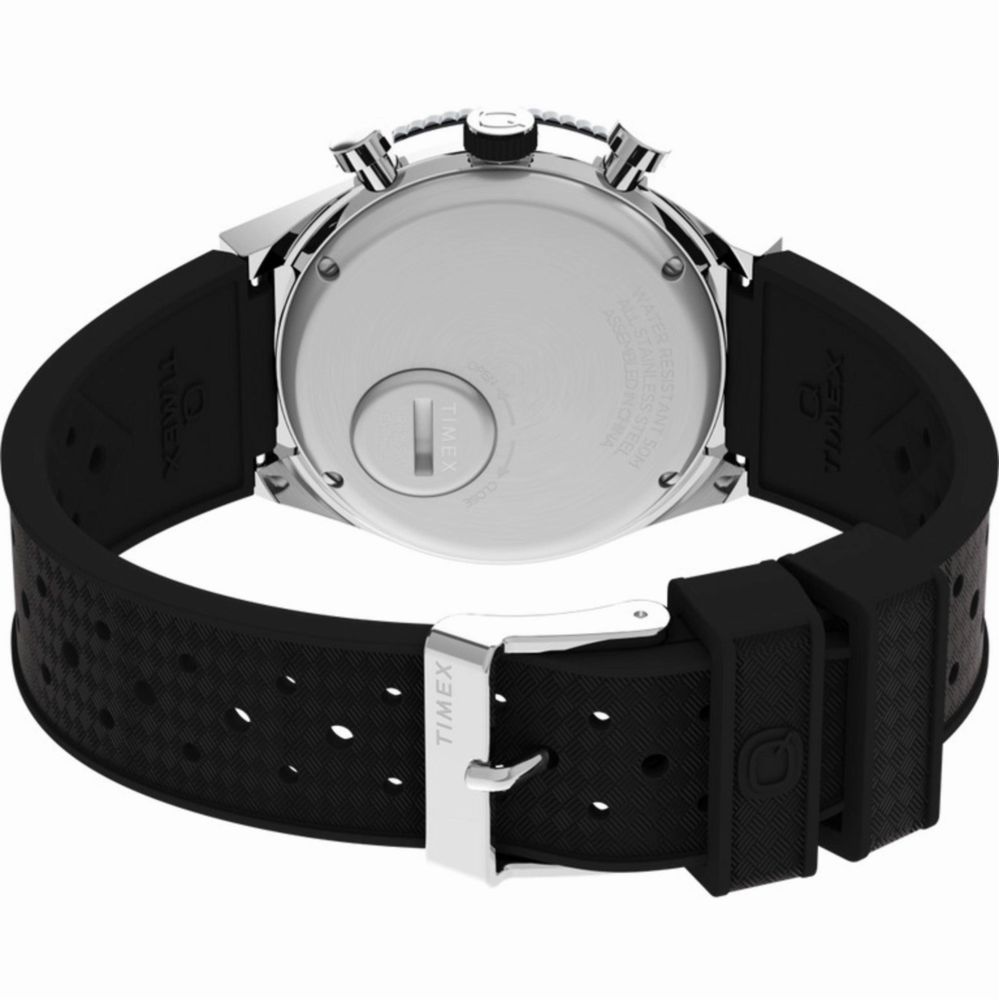 Timex Men's Watch - Q Chronograph Rotating Bezel Black Dial Rubber Strap | TW2V70000