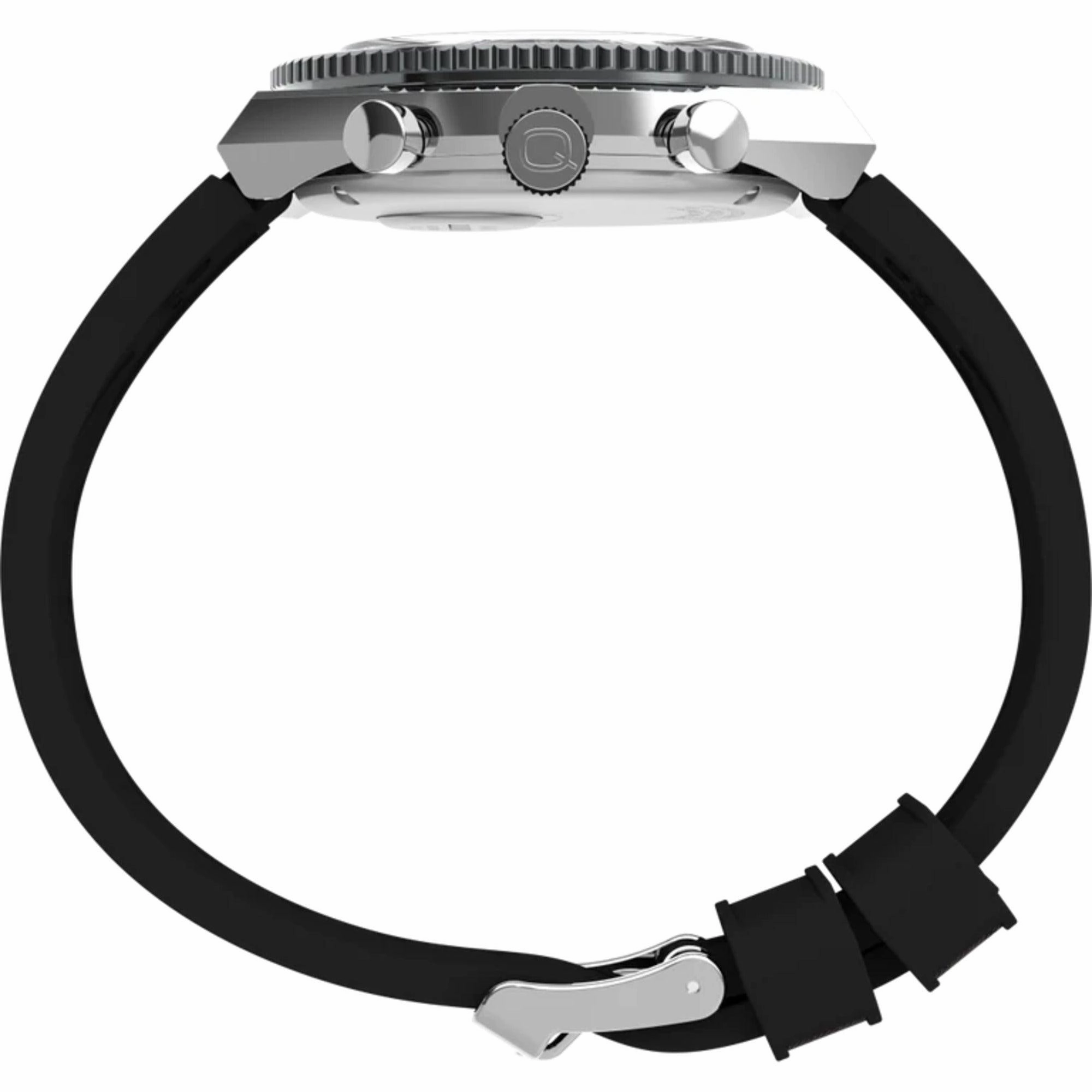 Timex Men's Watch - Q Chronograph Rotating Bezel Black Dial Rubber Strap | TW2V70000