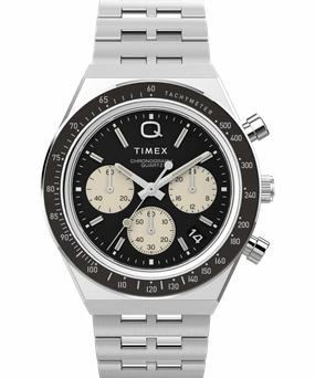 Timex Q Chronograph Stainless Steel Black Dial Watch TW2V42600