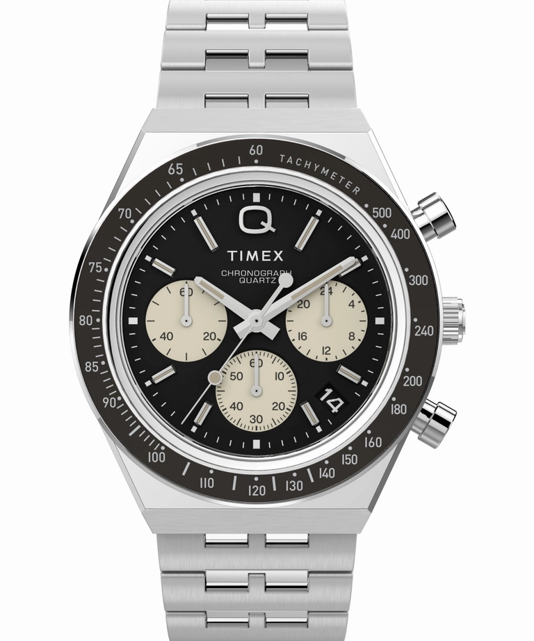 Timex Q Chronograph Stainless Steel Black Dial Watch TW2V42600