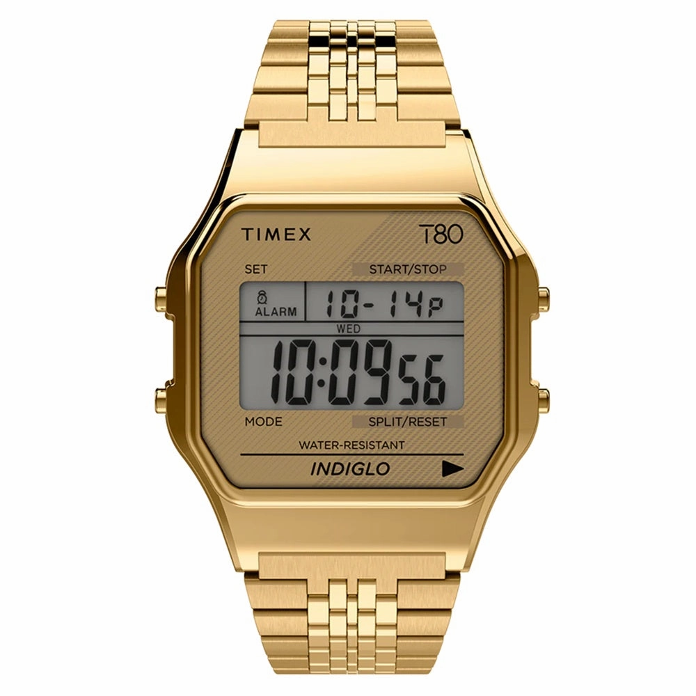 Timex T80 Retro Digital Watch TW2R79200 Gold Tone, Stainless Steel