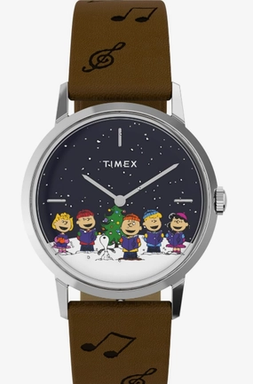 Timex TW2W472000Q Men's Marlin Peanuts "The Gang Singing" 34mm Leather Strap