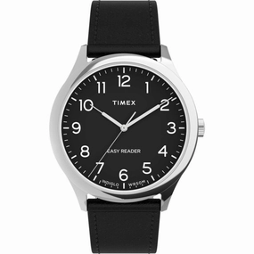 Timex Unisex Quartz Watch - Easy Reader Black Dial Leather Strap | TW2U22300VQ