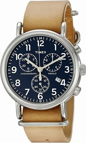 Timex Unisex TW2P62300 Weekender Chrono Tan Double-Layered Leather Slip-Thru Strap Watch