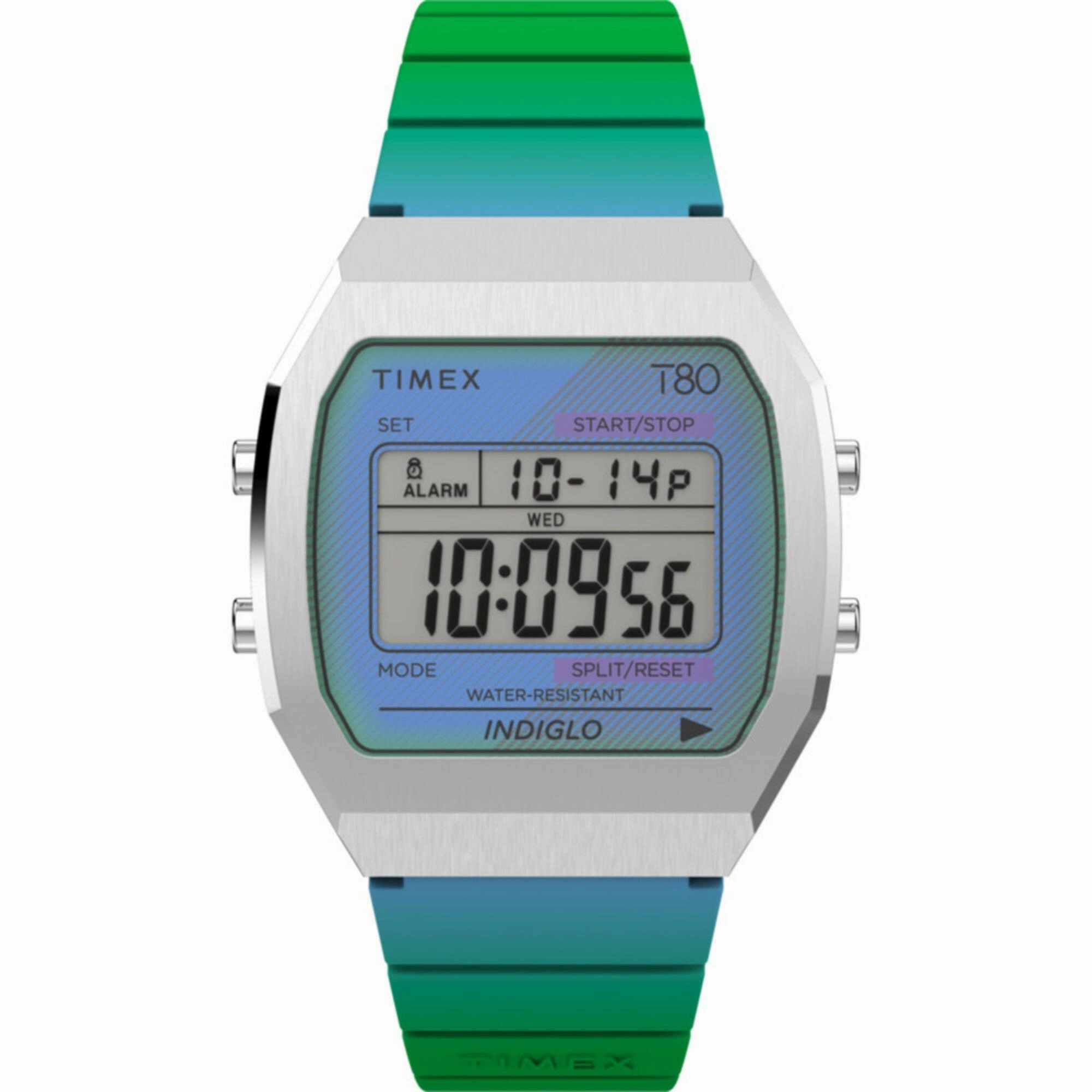 Timex Women's Digital Watch - T80 Blue and Green Resin Strap Alarm | TW2V74500YB