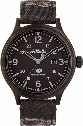 Timex x Mossy Oak Men's Expedition Scout 43mm Watch  Eclipse Camo Fabric & Leather Strap