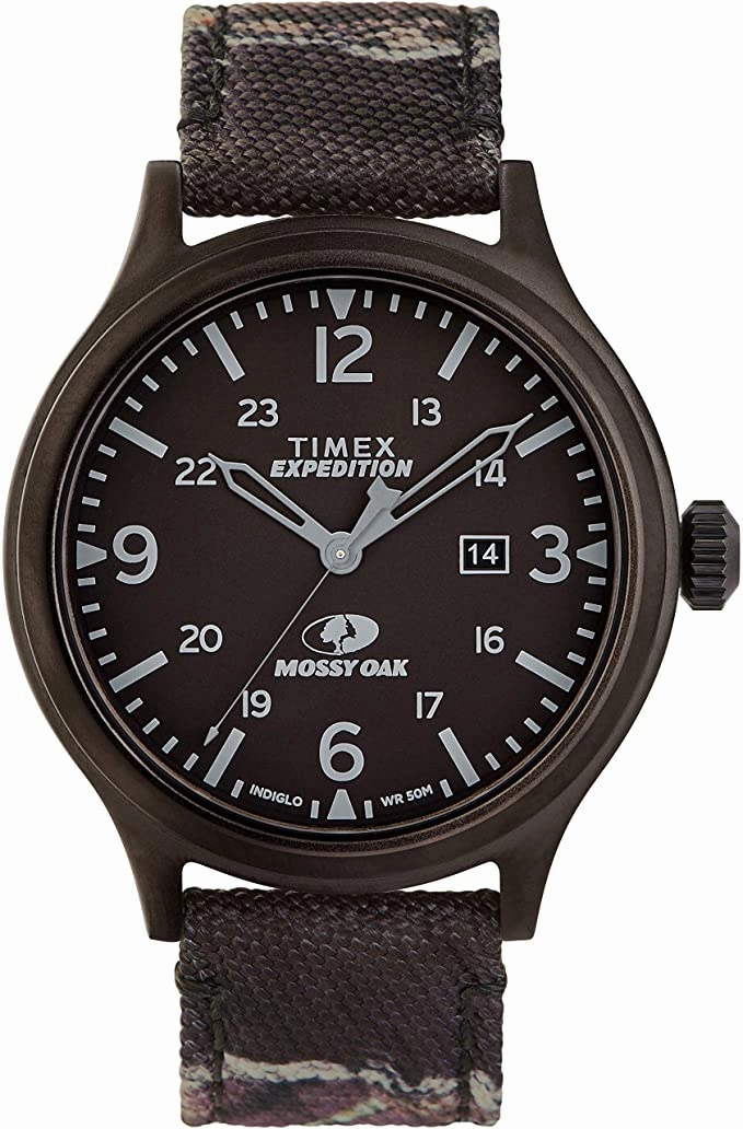 Timex x Mossy Oak Men's Expedition Scout 43mm Watch  Eclipse Camo Fabric & Leather Strap