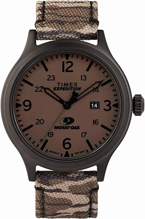 Timex x Mossy Oak Men's Expedition Scout 43mm Watch  Original Bottomland Camo Fabric & Leather Strap