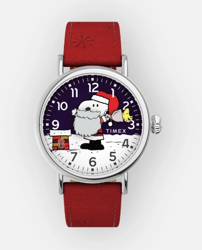 Timex x Peanuts Standard Snoopy Santa 40mm Leather Strap Watch
