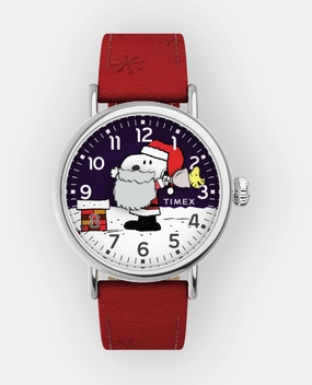 Timex x Peanuts Standard Snoopy Santa 40mm Leather Strap Watch