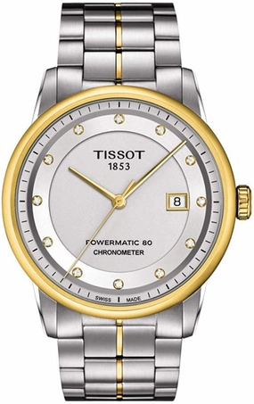 Tissot Luxury Automatic Diamond Silver Dial Two-Tone Stainless Steel Mens Watch T0864082203600