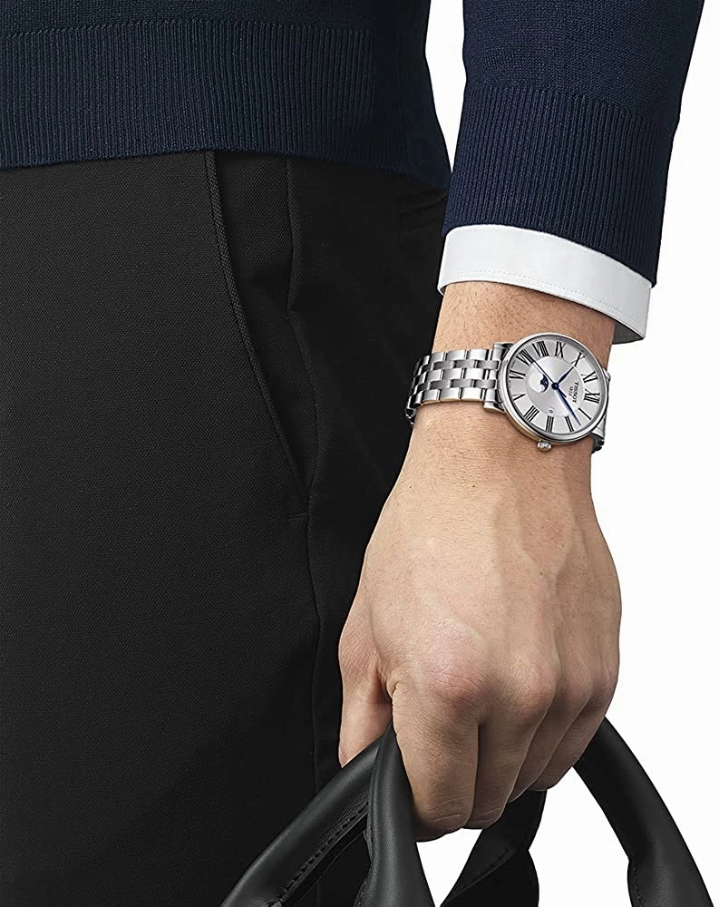 Tissot Men's Carson Moonphase 316L Stainless Steel case Swiss Quartz Watch Strap, Gray, 20 (Model: T1224231103300)