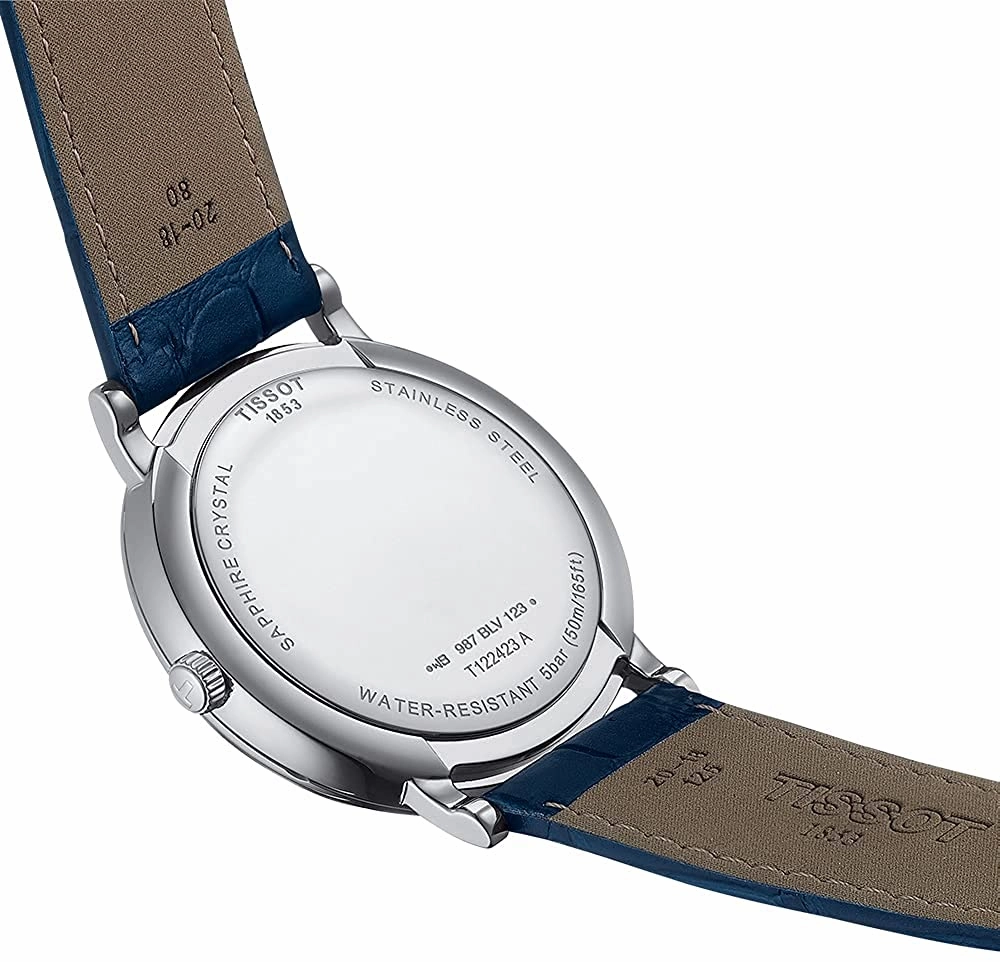 Tissot Men's Carson Moonphase 316L Stainless Steel case Swiss Quartz Watch with Leather Strap, Blue, 20 (Model: T1224231604300)
