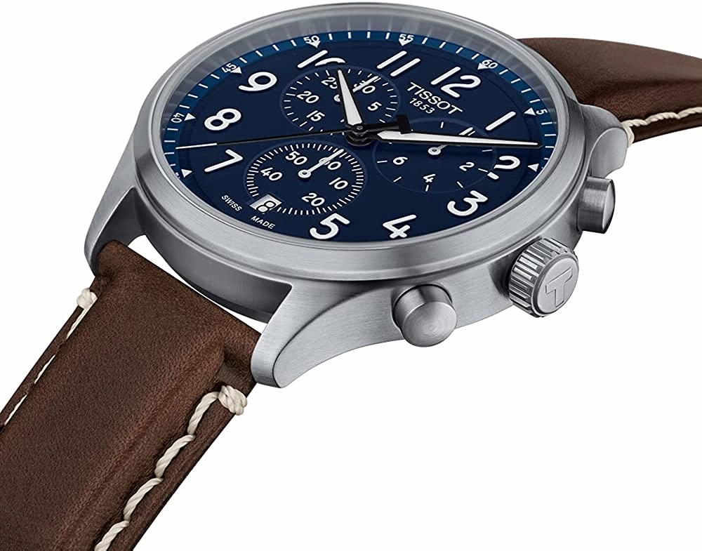 Tissot Men's Chrono XL Vintage 316L Stainless Steel case Swiss Quartz Watch with Leather Strap, Brown, 22 (Model: T1166171604200)