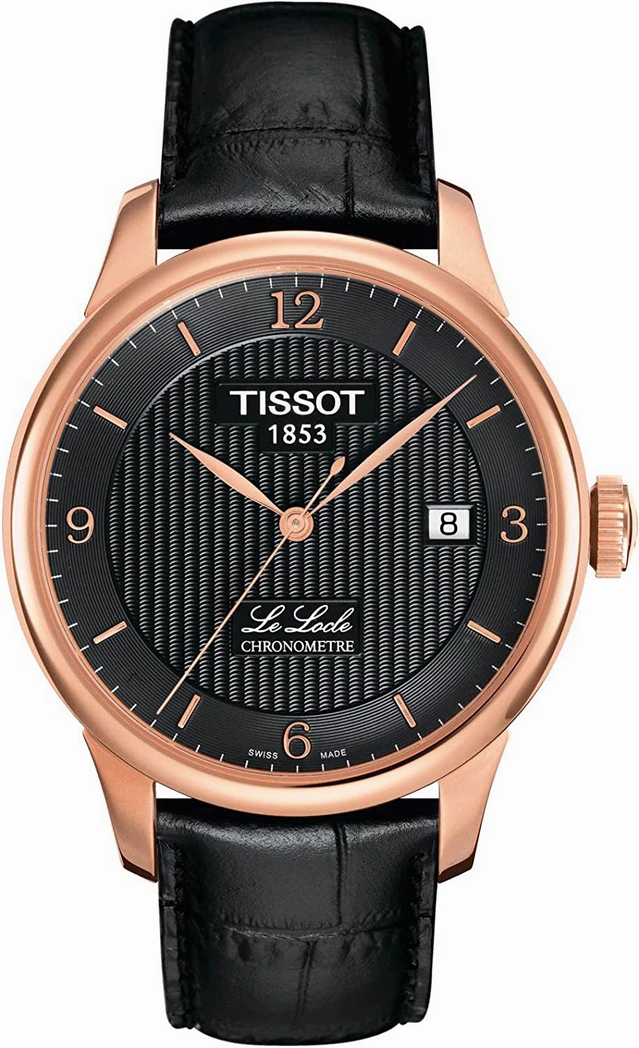 Tissot Men's Le Locle COSC Stainless Steel Swiss Automatic Watch with Leather Calfskin Strap, Black, 18 T0064083605700