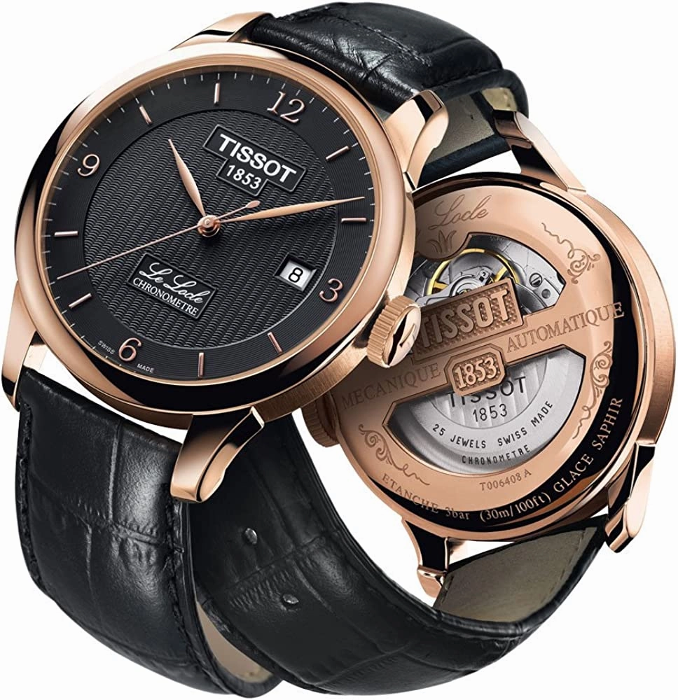 Tissot Men's Le Locle COSC Stainless Steel Swiss Automatic Watch with Leather Calfskin Strap, Black, 18 T0064083605700
