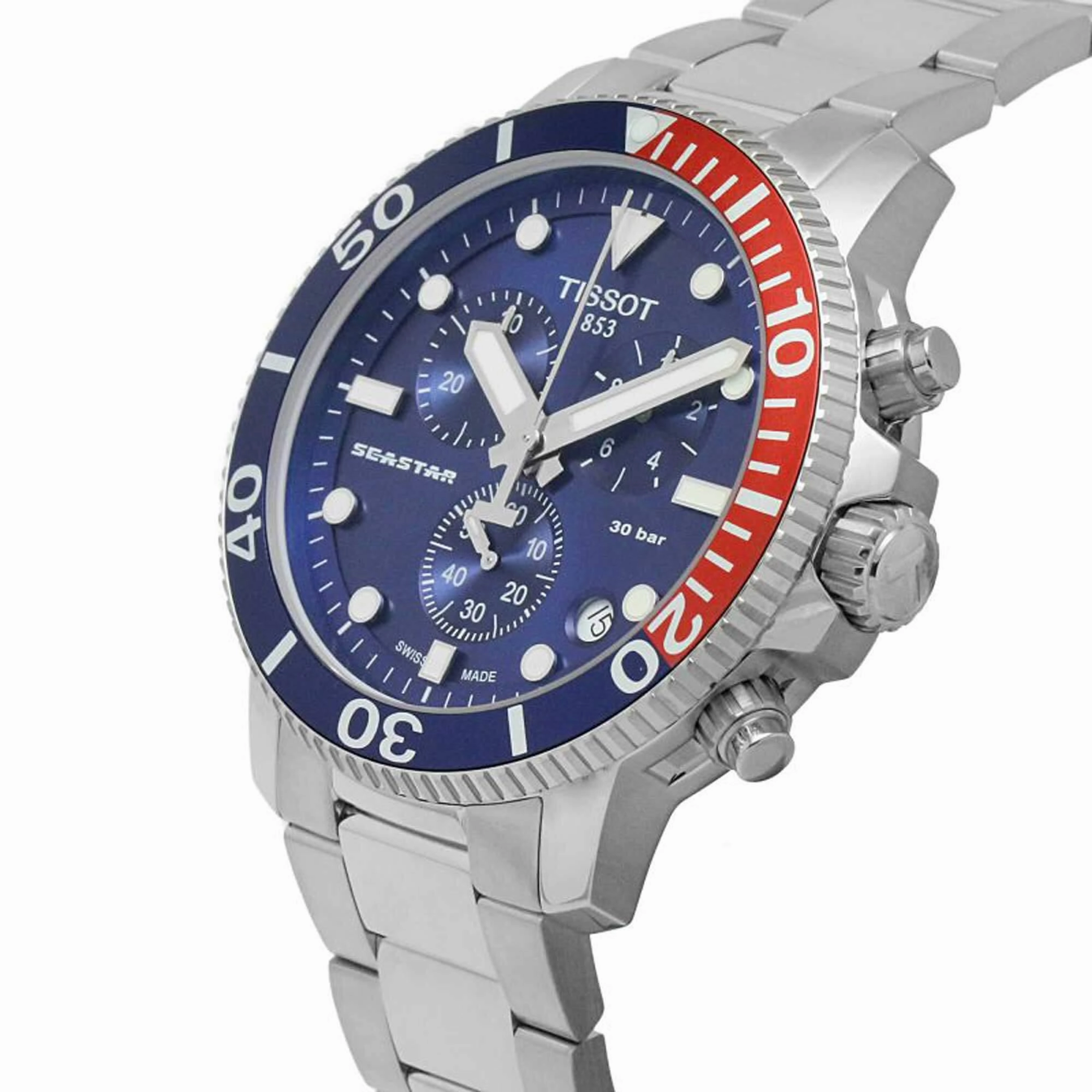 Tissot Men's Quartz Watch - Seastar 1000 Blue and Red Rotating Bezel | T1204171104103