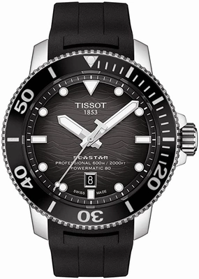 Tissot Men's Seastar 2000 Professional Stainless Steel Swiss Automatic Diving Watch with Rubber Strap, Black, 22 (Model: T1206071744100)