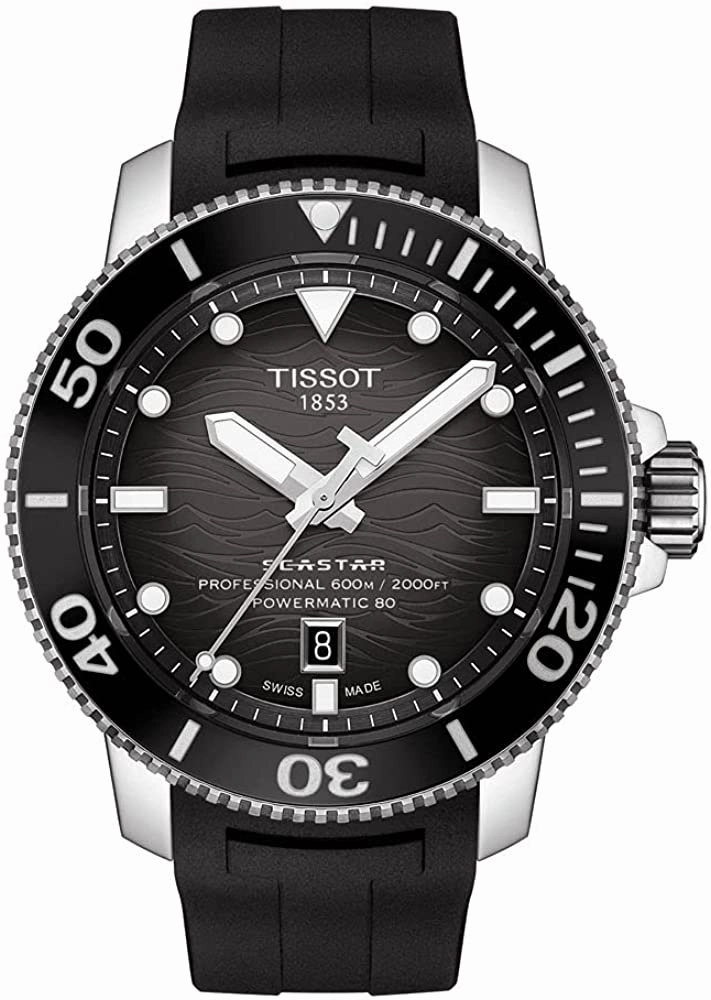Tissot Men's Seastar 2000 Professional Stainless Steel Swiss Automatic Diving Watch with Rubber Strap, Black, 22 (Model: T1206071744100)