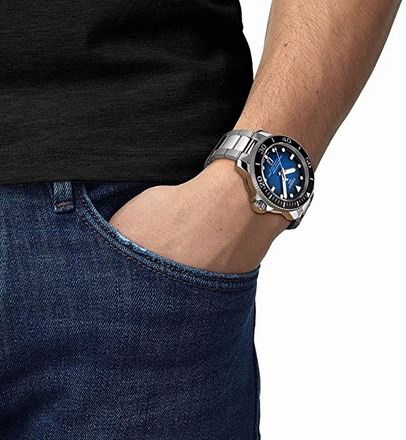 Tissot Men's Seastar 2000 Professional Swiss Automatic Diving Watch Blue with Stainless Steel Strap, 22 (Model: T1206071104101)