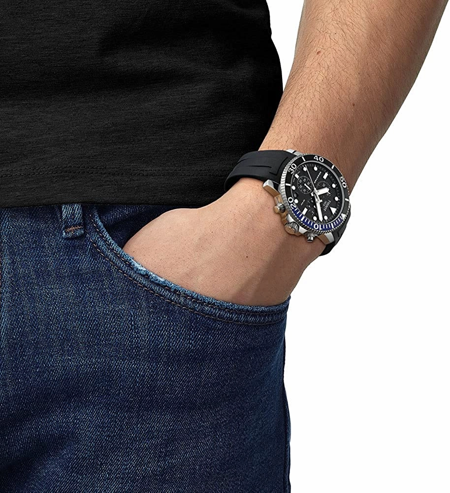 Tissot Men's Seastar 660/1000 Stainless Steel Swiss Quartz Rubber Strap, Black, 22 Casual Watch (Model: T1204171705102)