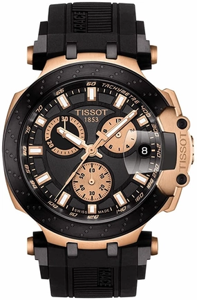 Tissot Men's T-Race Chrono Quartz 316L Stainless Steel case with Black and Rose Gold PVD Coating Swiss Silicone Strap, 22 Casual Watch (Model: T1154173705100)