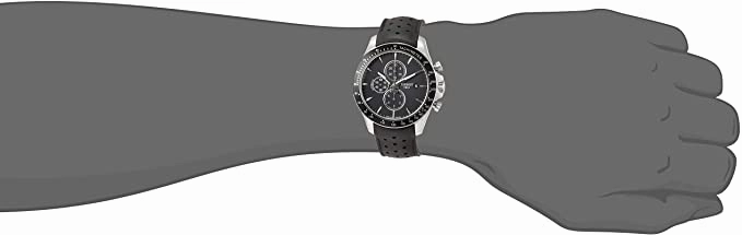 Tissot Men's V8 316L Stainless Steel case Swiss Automatic Chronograph Watch with Leather Strap, Black, 22 (Model: T1064271605100)
