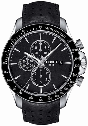 Tissot Men's V8 316L Stainless Steel case Swiss Automatic Chronograph Watch with Leather Strap, Black, 22 (Model: T1064271605100)