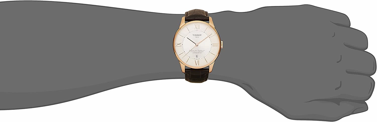 Tissot Mens Chemin des Tourelles Powermatic 80 COSC 316L Stainless Steel case with Rose Gold PVD Coating Swiss Automatic Watch, Brown, Leather, 21 (T0994083603800)