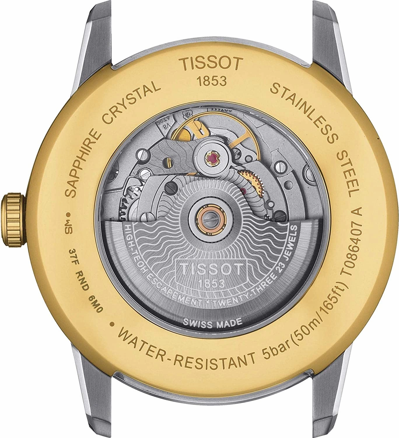 Tissot Mens Luxury Stainless Steel Dress Watch Yellow Gold 1N14,Grey T0864072203700