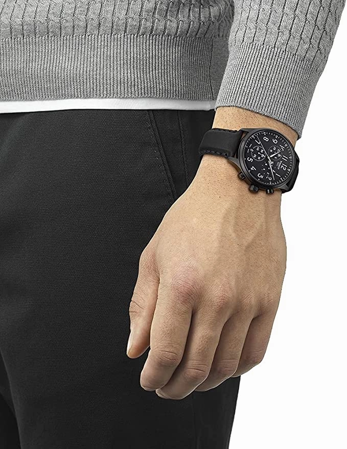 Tissot Mens Tissot Chrono XL Vintage 316L Stainless Steel case with Black PVD Coating Swiss Quartz Watch, Black, Leather, 22 (T1166173605200)
