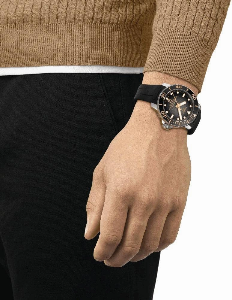 Tissot Mens Tissot Seastar 2000 Professional Powermatic 80 316L Stainless Steel case Automatic Watch, Black, Rubber, 22 (T1206071744101)