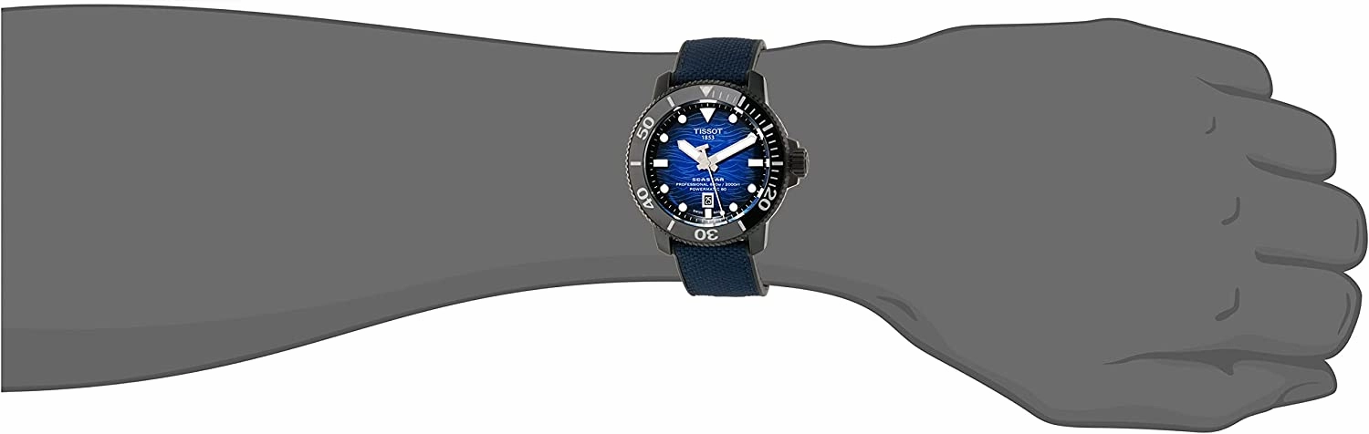 Tissot Mens Tissot Seastar 2000 Professional Powermatic 80 316L Stainless Steel case with Black PVD Coating Automatic Watch, Blue/Black, Rubber, 22 (T1206073704100)
