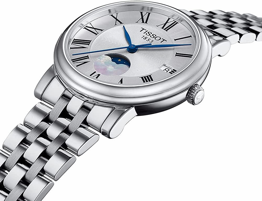 Tissot Women's Carson Moonphase 316L Stainless Steel case Swiss Quartz Watch Strap, Gray, 16 (Model: T1222231103300)