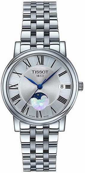 Tissot Women's Carson Moonphase 316L Stainless Steel case Swiss Quartz Watch Strap, Gray, 16 (Model: T1222231103300)