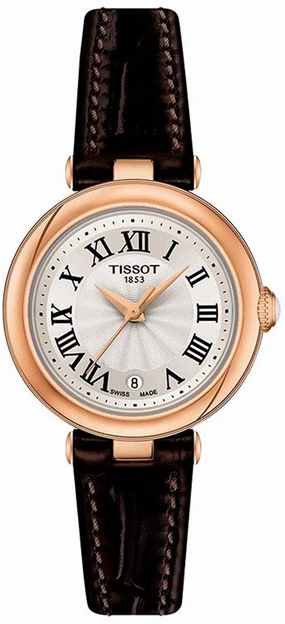 Tissot womens Bellissima 316L stainless steel case with rose gold PVD coating Dress Watch Brown T1260103601300