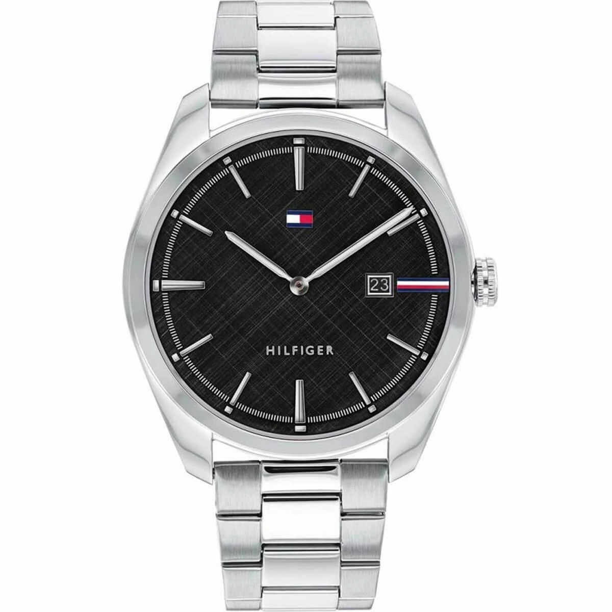 Tommy Hilfiger Men's Quartz Watch - Theo Black Dial Silver Steel Bracelet | 1710440