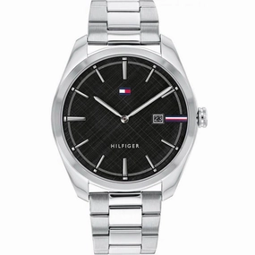 Tommy Hilfiger Men's Quartz Watch - Theo Black Dial Silver Steel Bracelet | 1710440
