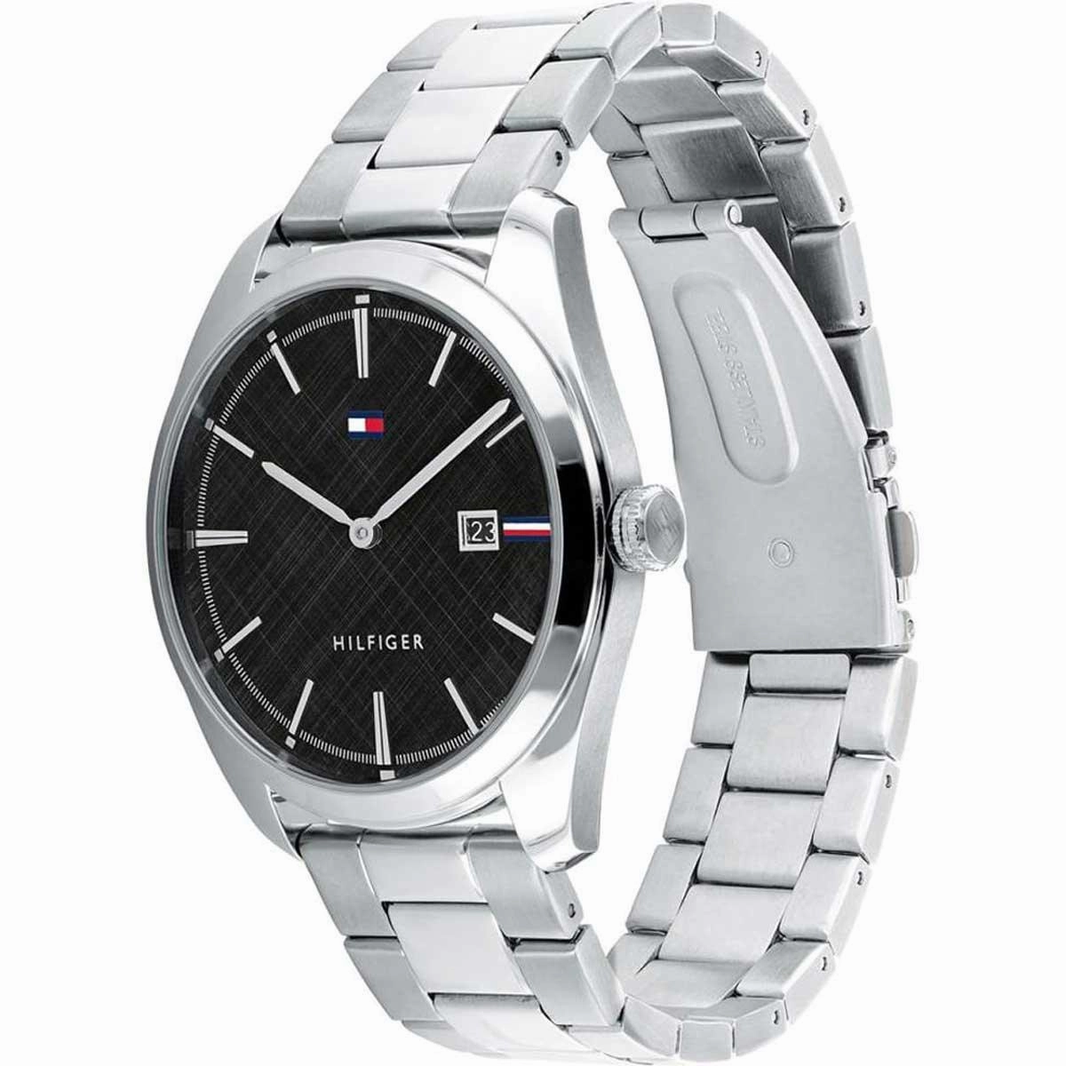 Tommy Hilfiger Men's Quartz Watch - Theo Black Dial Silver Steel Bracelet | 1710440