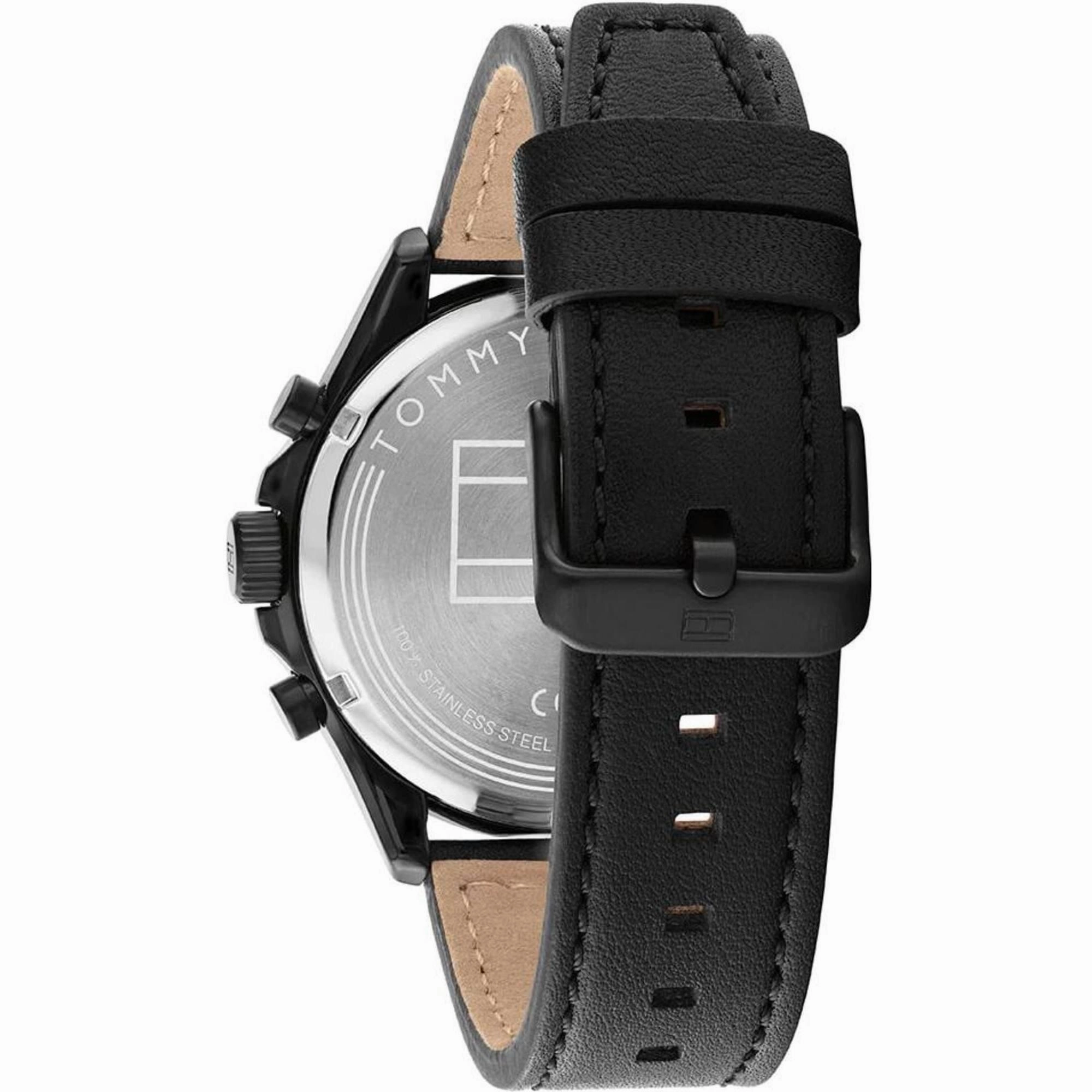 Tommy Hilfiger Men's Watch - Axel Dual Time Black Genuine Leather Strap | 1792004