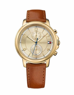 Tommy Hilfiger Womens Claudia Dress Watch - Gold-Tone - Biscotto Leather Strap