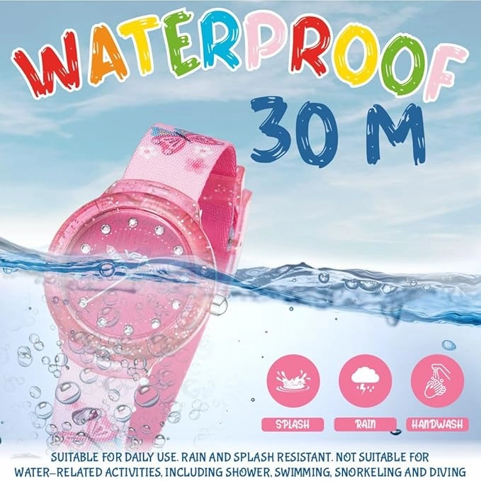 V2A Girls Analogue Watch ?Pink | Glitter Sparkle Case, Printed Strap, 30M Waterproof | Fun & Educational Time Learning Watch for Kids Ages 3-10 | Quartz Movement | Ideal Birthday or Return Gift