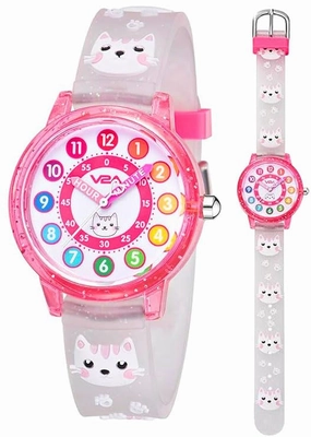 V2A Kids' Wrist Watch for Girls ?Cute 3D Kitten Design | Multicolor Soft Silicone Strap | 30M Waterproof | Quartz Movement | Fun & Educational Time Learning Watch | Ideal Birthday & Return Gift for Ages 3?0 years