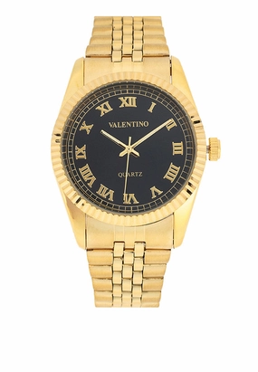 Valentino 20122402-GOLD - BLACK DIAL Stainless Steel Strap Analog Watch for Men
