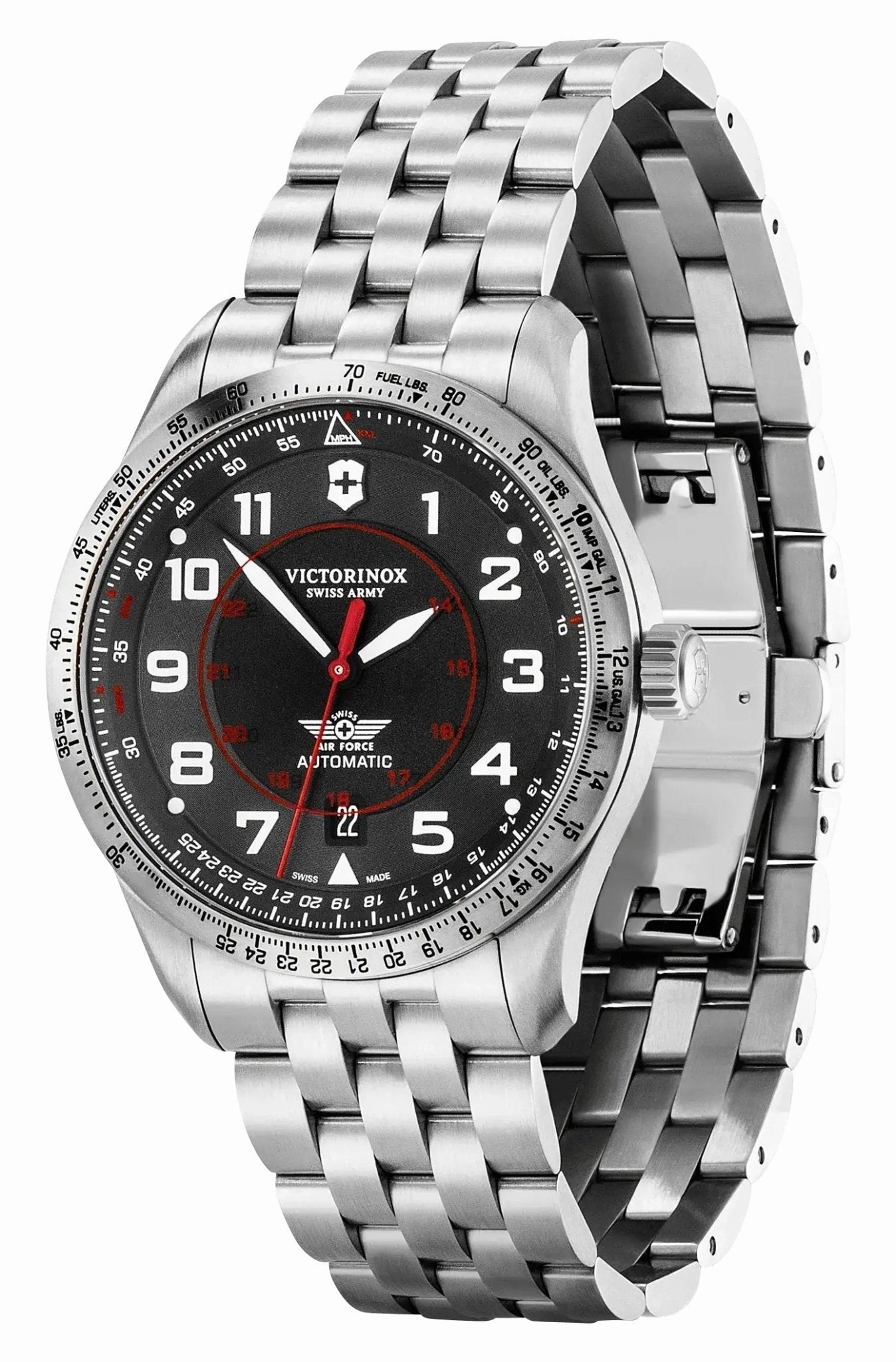 Victorinox Swiss Army Airboss Mechanical Automatic Stainless Steel Black Dial Date Mens Watch 241888