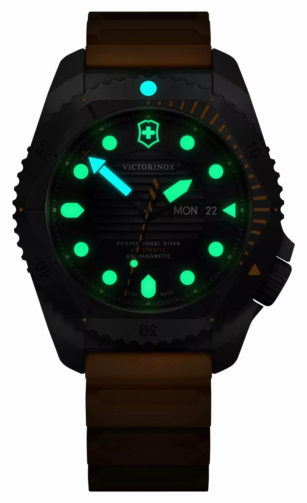 Victorinox Swiss Army Dive Pro Automatic Gray Titanium Black Dial Orange Rubber Strap Day/Date Divers Mens Watch 241996