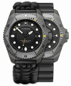 Victorinox Swiss Army Dive Pro Gray Titanium Black Dial Black Nylon Interchangeable Black Rubber Strap Date Divers Quartz Mens Watch 241993.1